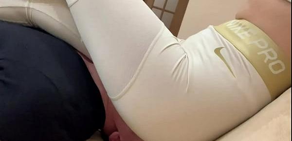  Face Sitting in White Yoga Pants Full Weight Amateur Femdom - Face-Chair Slave Used